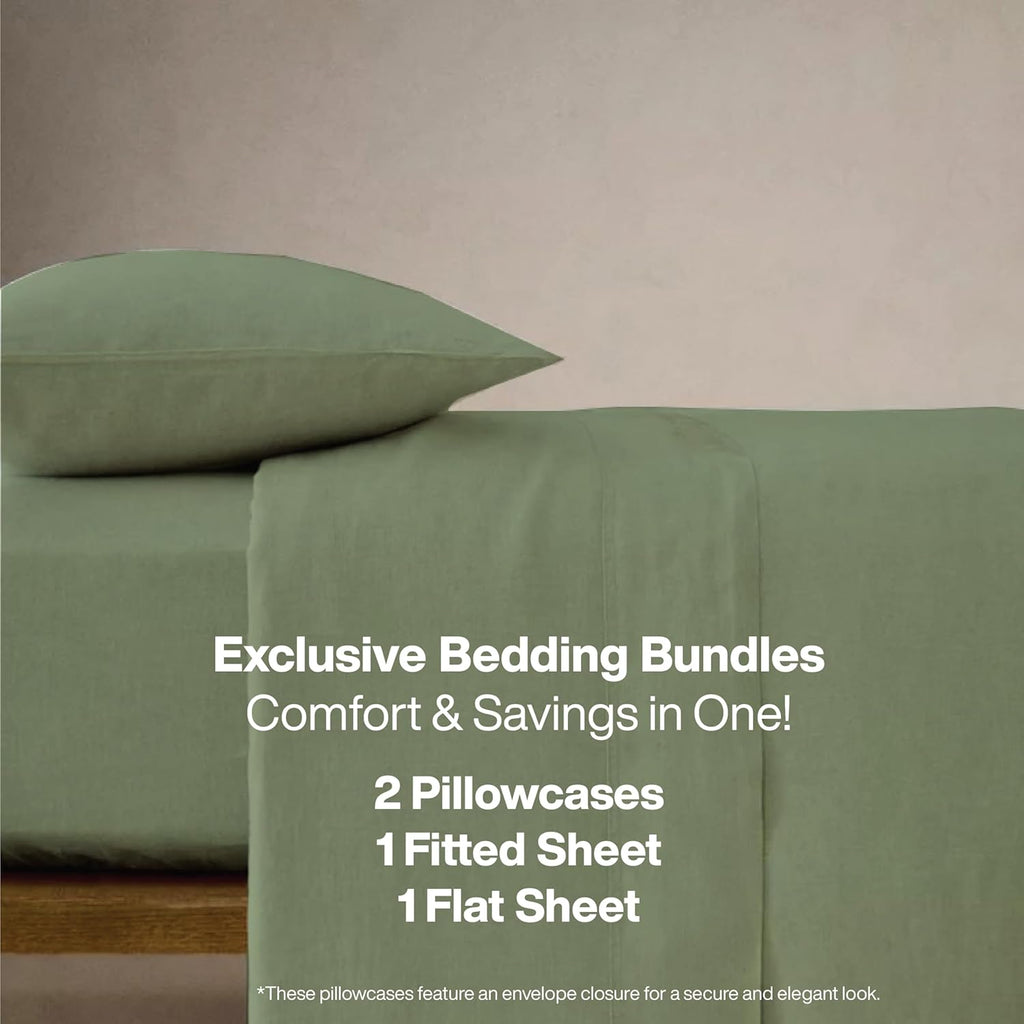 QUEENSBAY Queen Sheets Set - 4-Piece Super Soft Microfiber Bedding | 16-Inch Deep Pocket, Cooling, Wrinkle-Free, Sage Green