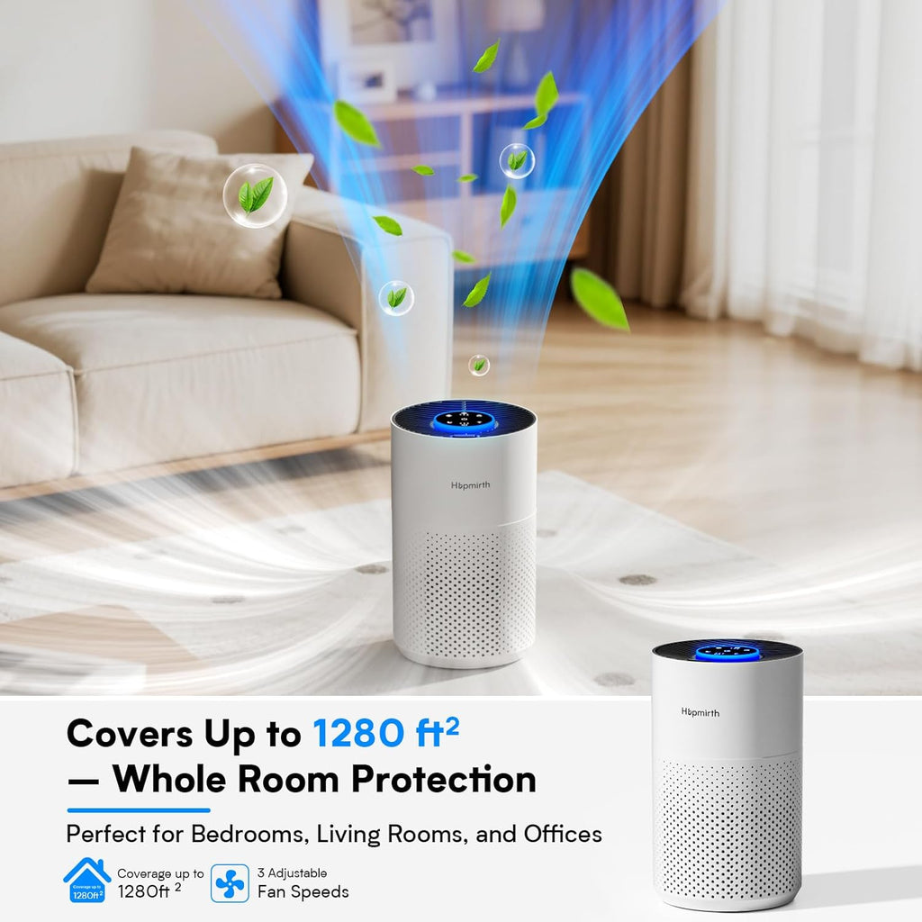 **H14 True HEPA Air Purifier by Upgraded | 360° Air Intake, Quiet Operation, Covers 1280ft² - White**