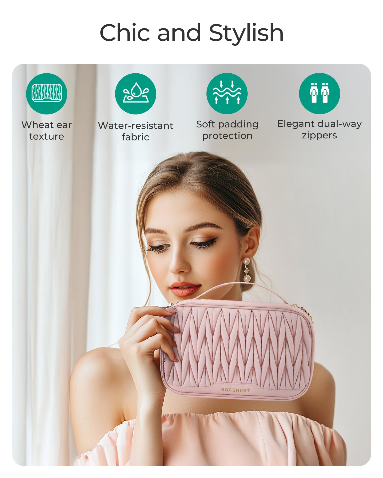 BAGSMART Travel Jewelry Case Jewelry Organizers and Storage Earings Holder Organizer for Women Necklace Holder Jewelry Rolls for Necklaces, Earrings, Bracelets-Pink