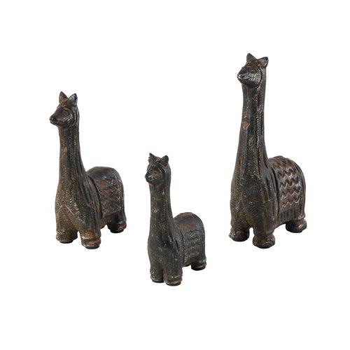 Deco 79 Metal Llama Decorative Sculpture Home Decor Statues, Set of 3 Accent Figurines 9", 7", 6"H, Black