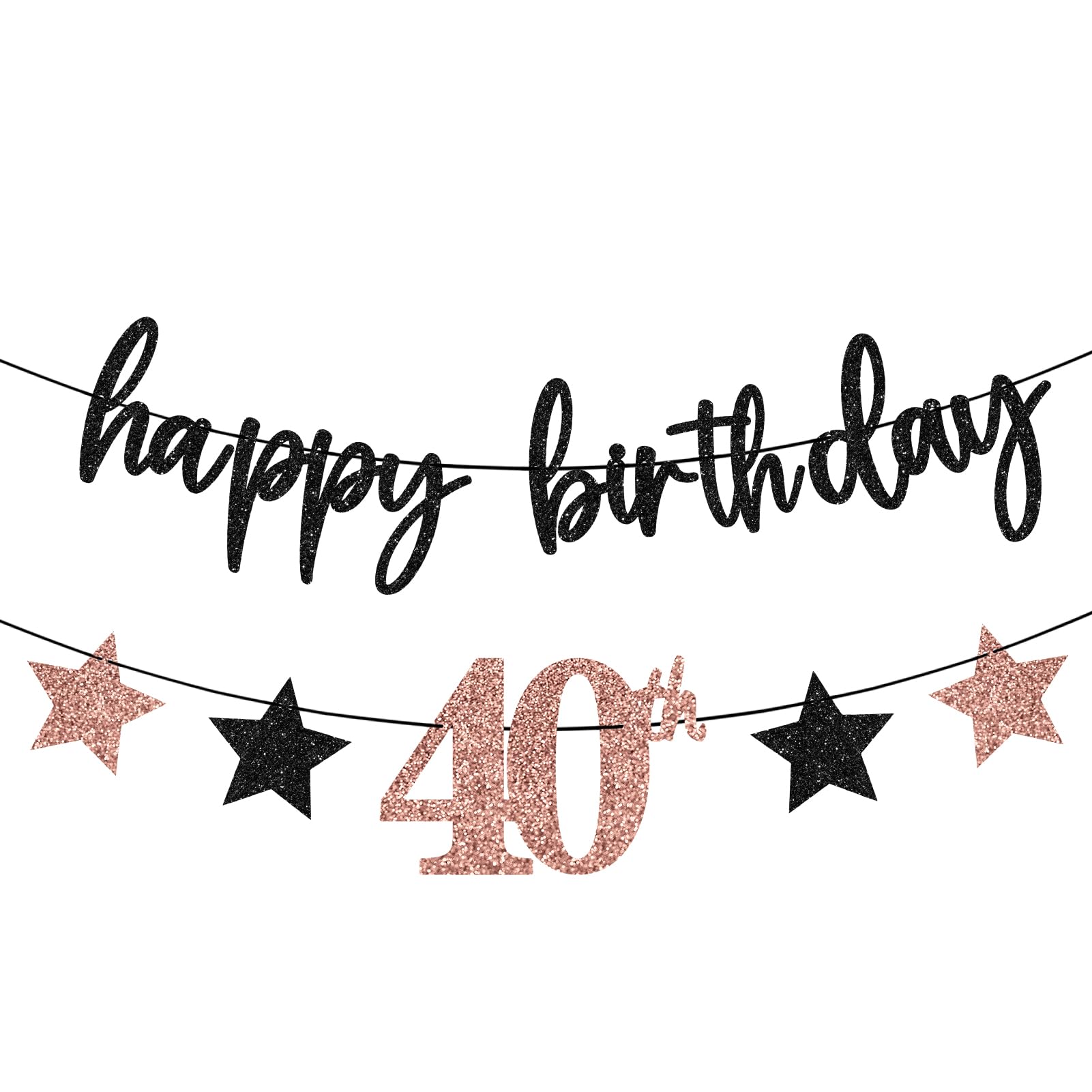 12PCS 40th Birthday Decorations for Women, Rose Gold Vintage 1986 Happy 40th Birthday Banner Triangle Flag Banner Glitter Hanging Swirls Party Supplies, Cheers to 40 Years Old Bday Decor