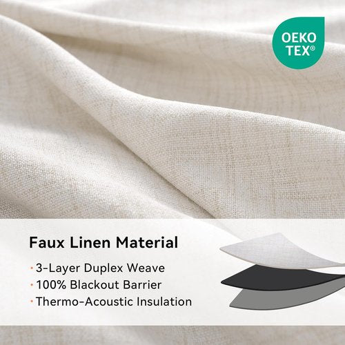 100% Blackout Shield Linen Blackout Curtains - Thermal Insulated Drapes for Bedroom & Living Room | Beige, 40" W x 45" L, 2 Panels