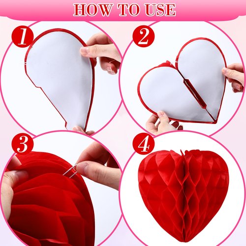 Seajan 30 Pcs Heart Honeycomb Party Decorations Pink Red Light Purple Tissue Paper Heart Shaped Pom Poms Decoration Valentine Hanging Decorations for Birthday Wedding, 5 Size