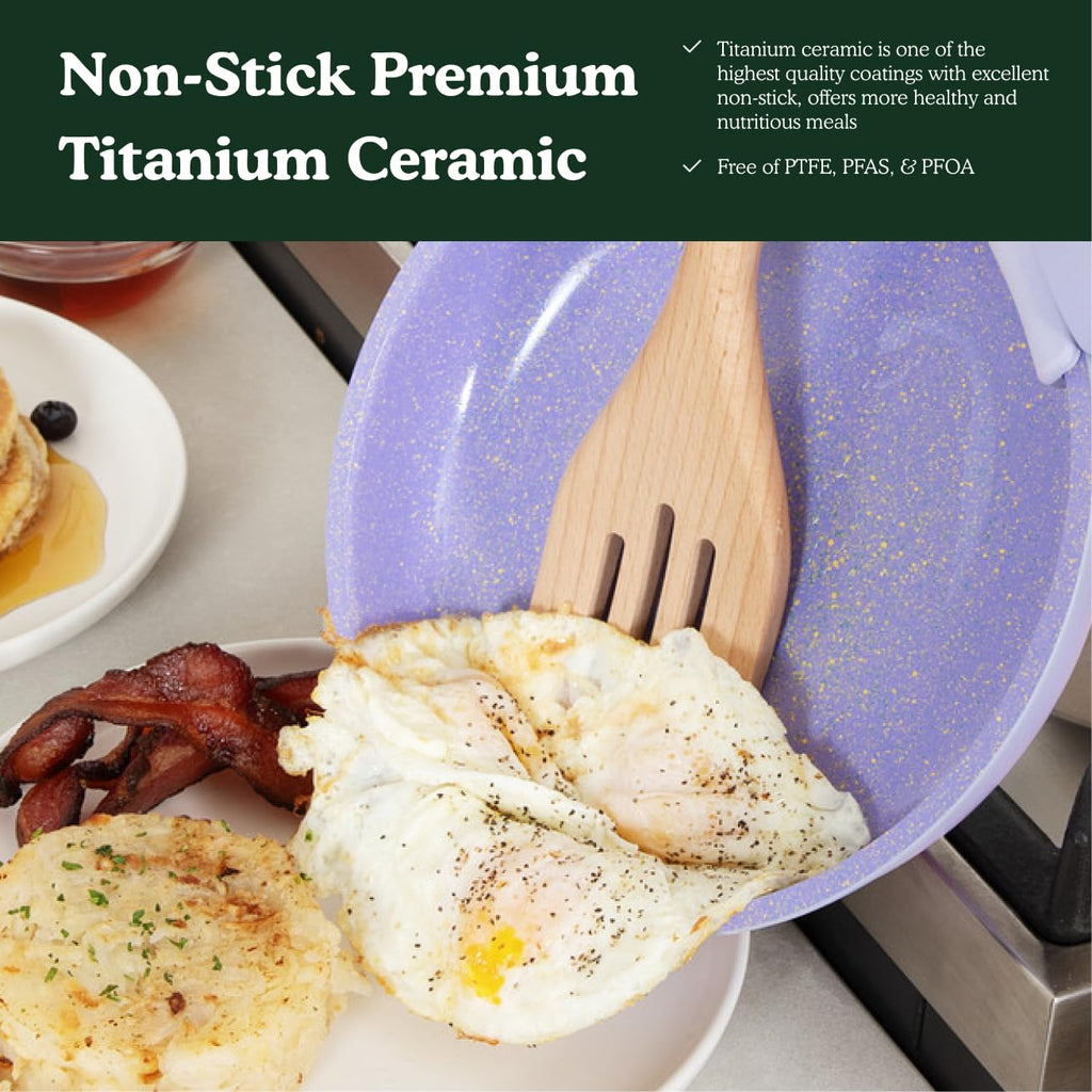 Ombré Ceramic Titanium Non-Toxic, Nonstick Cookware Set 8-Piece Modular System with Removable Handle and Magnetic Lid, Magnetic Spatula, Eco-Friendly, Oven & Dishwasher Safe (Green)