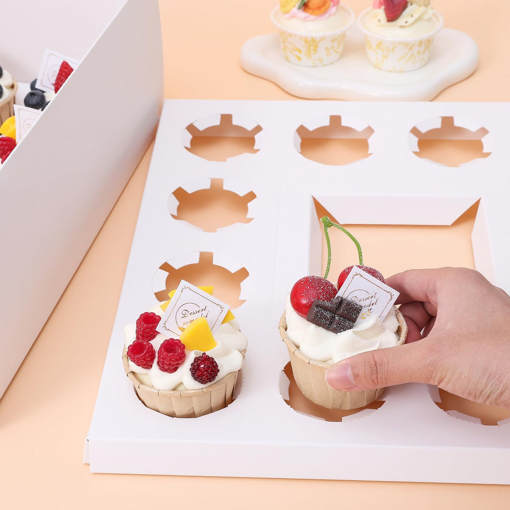 CHENZEM 5 Packs Bento Cake and Cupcake Box Fit 12 muffin Cupcakes and 1 Mini Cake Box with Clear Window and Stickers for Wedding Birthday Valentine'Day Party Baking Supplies (White, 1+12(5Pack))