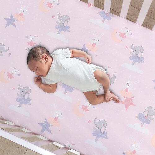 Bedtime Originals Tiny Dancer Polyester Fitted Crib Sheet - Pink, Animals, Celestial