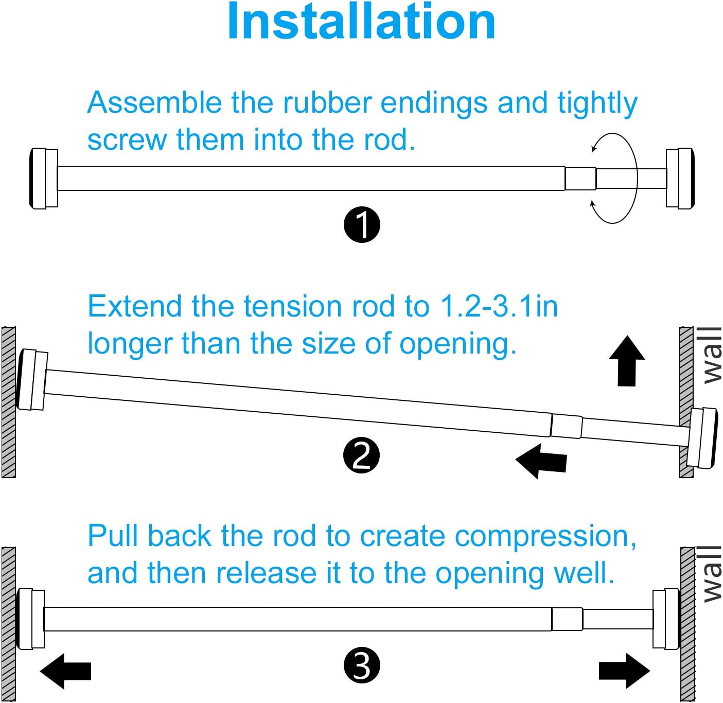 TEECK Adjustable Shower Curtain Rod - 32-80 Inch Anti-Slip, Rust-Free Design | Easy No-Drill Installation