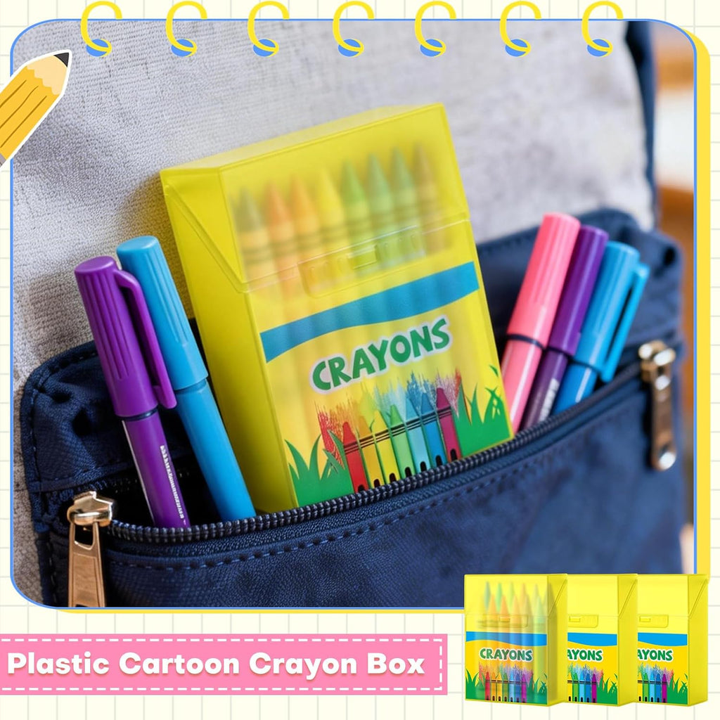 Skiennix Crayon Storage Organizer - 24 Pcs Plastic Box with Hinged Lid & Snap Closure | Cartoon Patterned