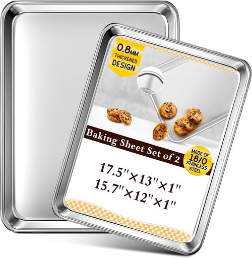 Commercial Grade Stainless Steel Baking Sheet Set by [Brand Name] - Thicker, Nonstick & Rust Resistant | 17.5''x13'' & 15.7''x12'' Sizes