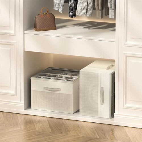 Aokeyee Shoe Organizer - Foldable Storage Box with Adjustable Dividers | Fits 16-32 Pairs, Clear Cover
