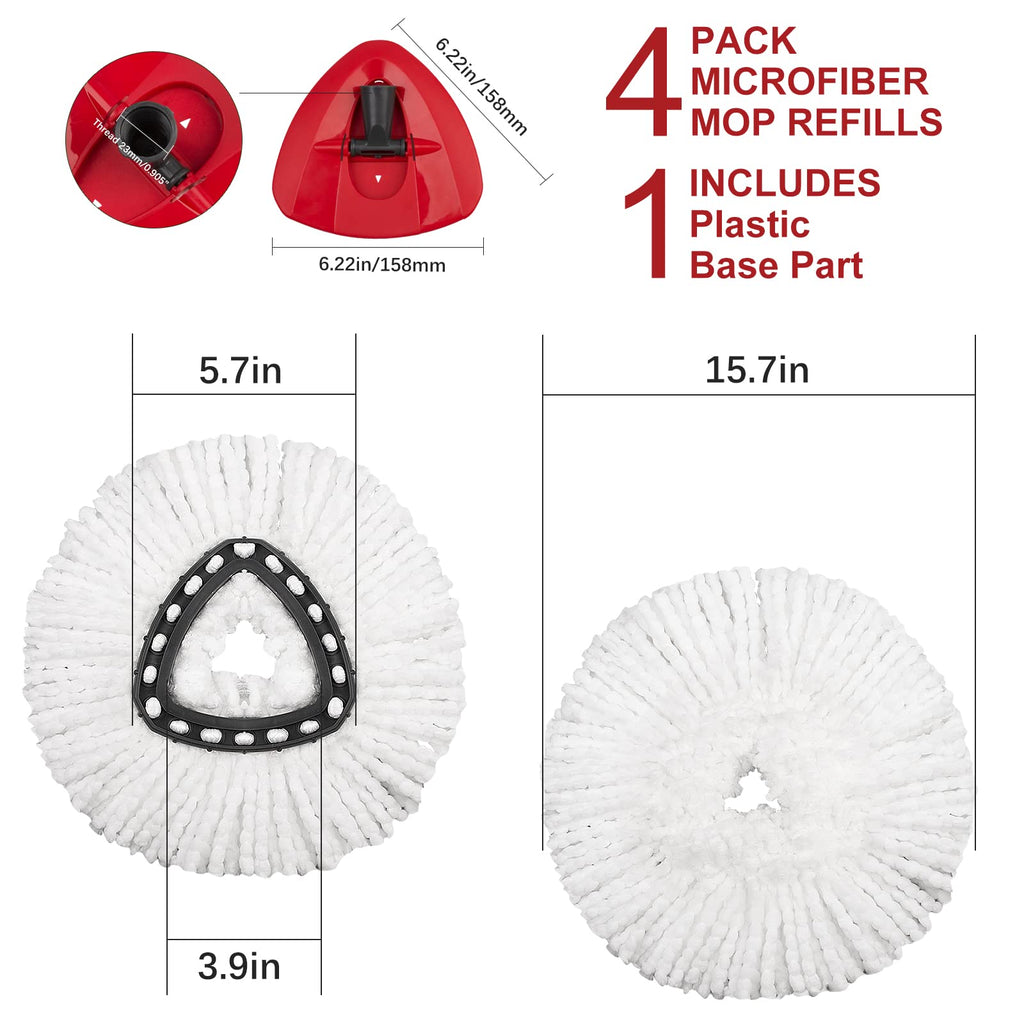 4 Pack Mop Replacement Heads Compatible with Ocedar Mops Replace Head EasyWring Spin Mop Heads Replacements - Includes 1 Rotating Mops Base, Microfiber Mop Refills, Easy Cleaning