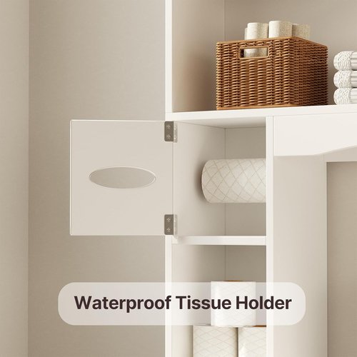 Gizoon Over The Toilet Storage Cabinet - 66'' Tall Bathroom Organizer with 2 Doors & Adjustable Shelf - White