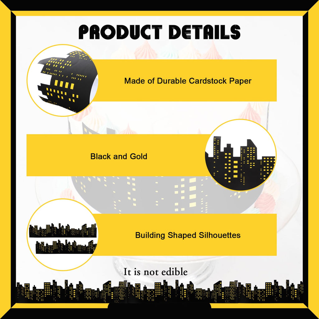 Janlaugh 2 Roll Skyscraper Cake Border Decoration Toppers Stick On or Lay On City Skyline Cake Decor Skyscraper Building Scenic Birthday Accessories for Bday Party Supplies (Skyline, Yellow)