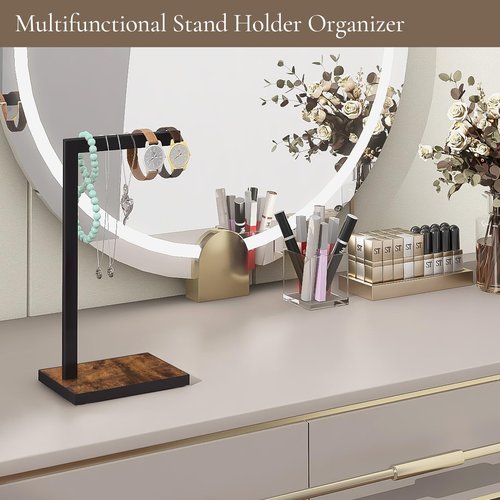 BCOZLUX Hand Towel Holder for Bathroom, Hand Towel Stand with Wood Base, L-Shape Hand Towel Rack Height 13.85'' for Vanity Countertop, Kitchen Counter, (Rustic Brown-Square Base-L Shape)
