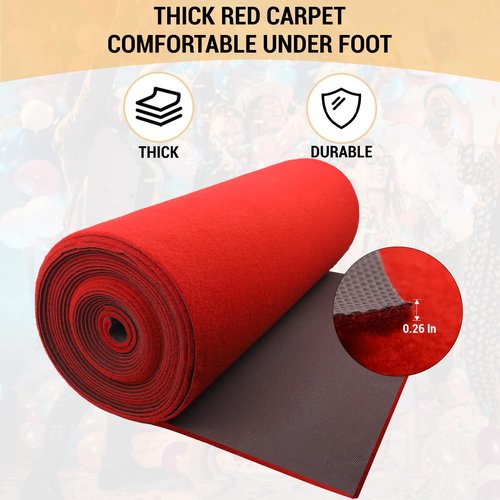 Extra Thick Red Carpet Runner for Party Felt Non-Slip Rubber Backed Aisle Runway Rug for Step, Proposal & Wedding Decorations, Hollywood Oscars Runway，Reusable (Red, 3 X 10 FT)
