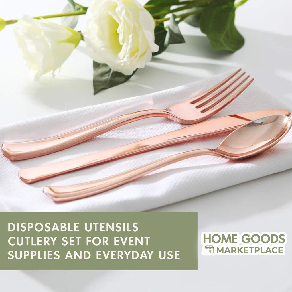 Rose Gold Disposable Cutlery Set, 120 Count Spoons + Forks
