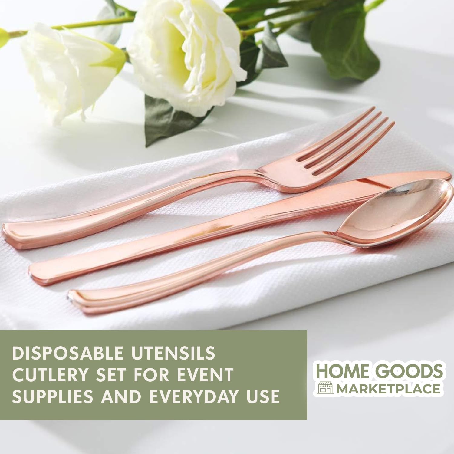 Rose Gold Disposable Cutlery Set, 120 Count Spoons + Forks