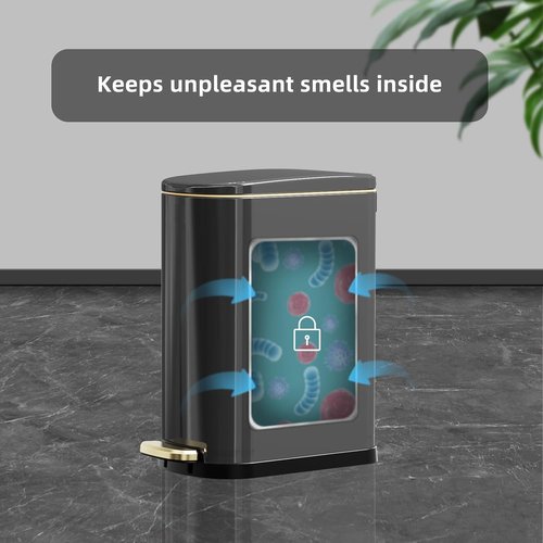 KSSKSS Slim Bathroom Trash Can - 2.6 Gallon Stainless Steel with Soft-Close Pedal | Removable Liner (Titanium Black)