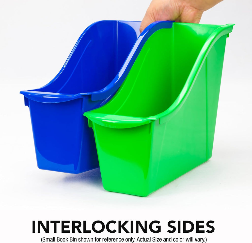 Storex Large Book Bin - Interlocking Plastic Organizer for Home & Office | Teal, 6-Pack (71120U06C)