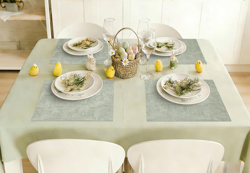 homing Faux Leather Heat Resistant Placemats 12 Packs, Waterproof Wipeable Dining PU Place Mats for Indoor & Outdoor, Easy to Clean, Light Green
