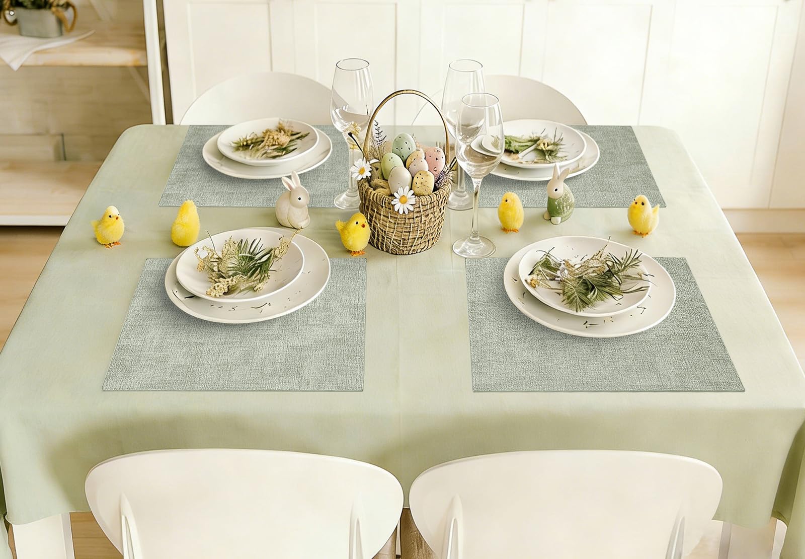 homing Faux Leather Heat Resistant Placemats 12 Packs, Waterproof Wipeable Dining PU Place Mats for Indoor & Outdoor, Easy to Clean, Light Green