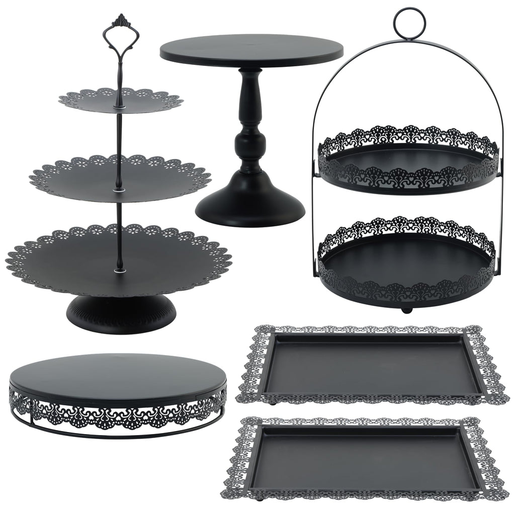 6 Pcs White Cake Stands Set, QENUIITEA Cake Display Pedestal Tiered Cupcake Holder Dessert Plate Serving Tower Tray Decorative for Wedding Birthday Party Baby Shower Celebration