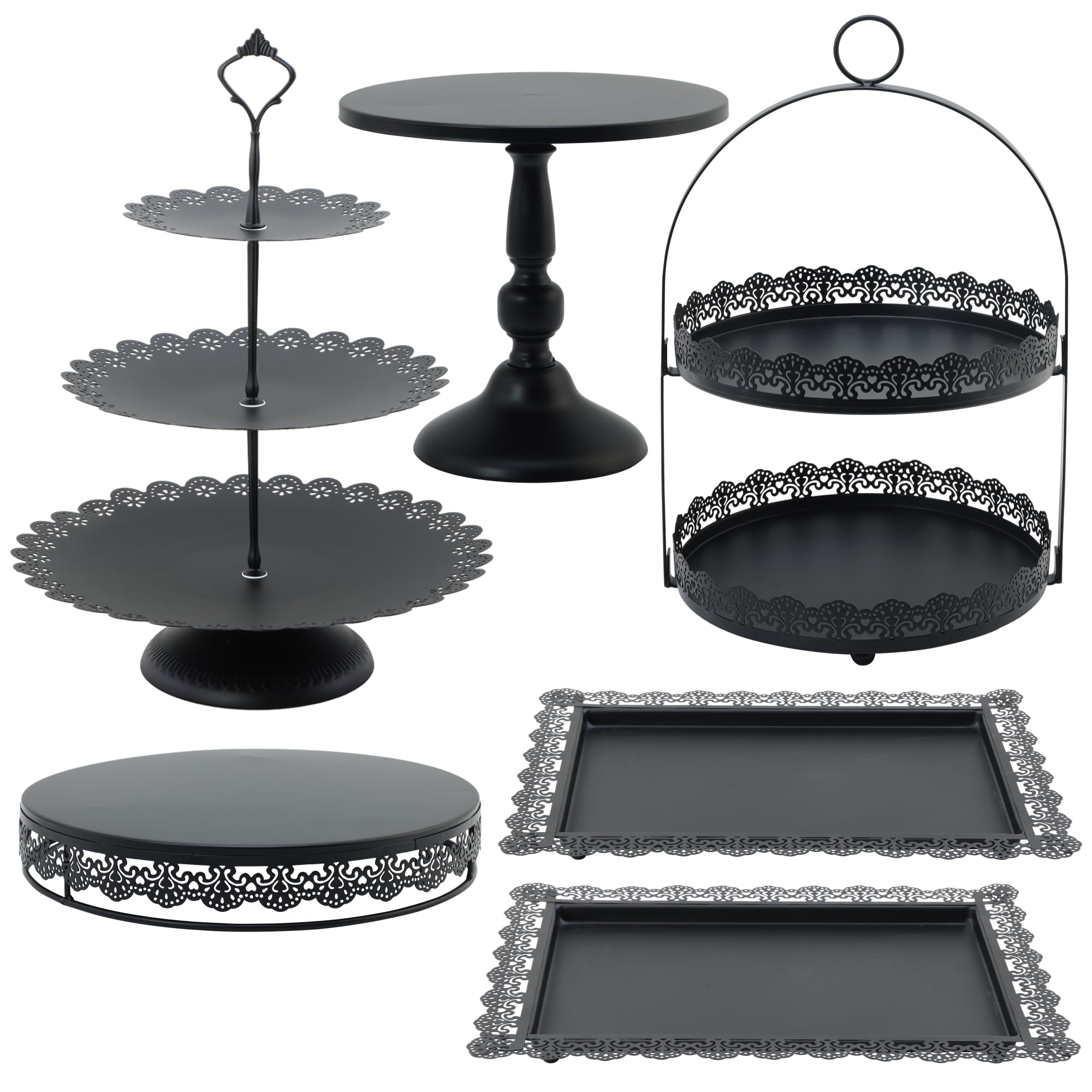 6 Pcs White Cake Stands Set, QENUIITEA Cake Display Pedestal Tiered Cupcake Holder Dessert Plate Serving Tower Tray Decorative for Wedding Birthday Party Baby Shower Celebration