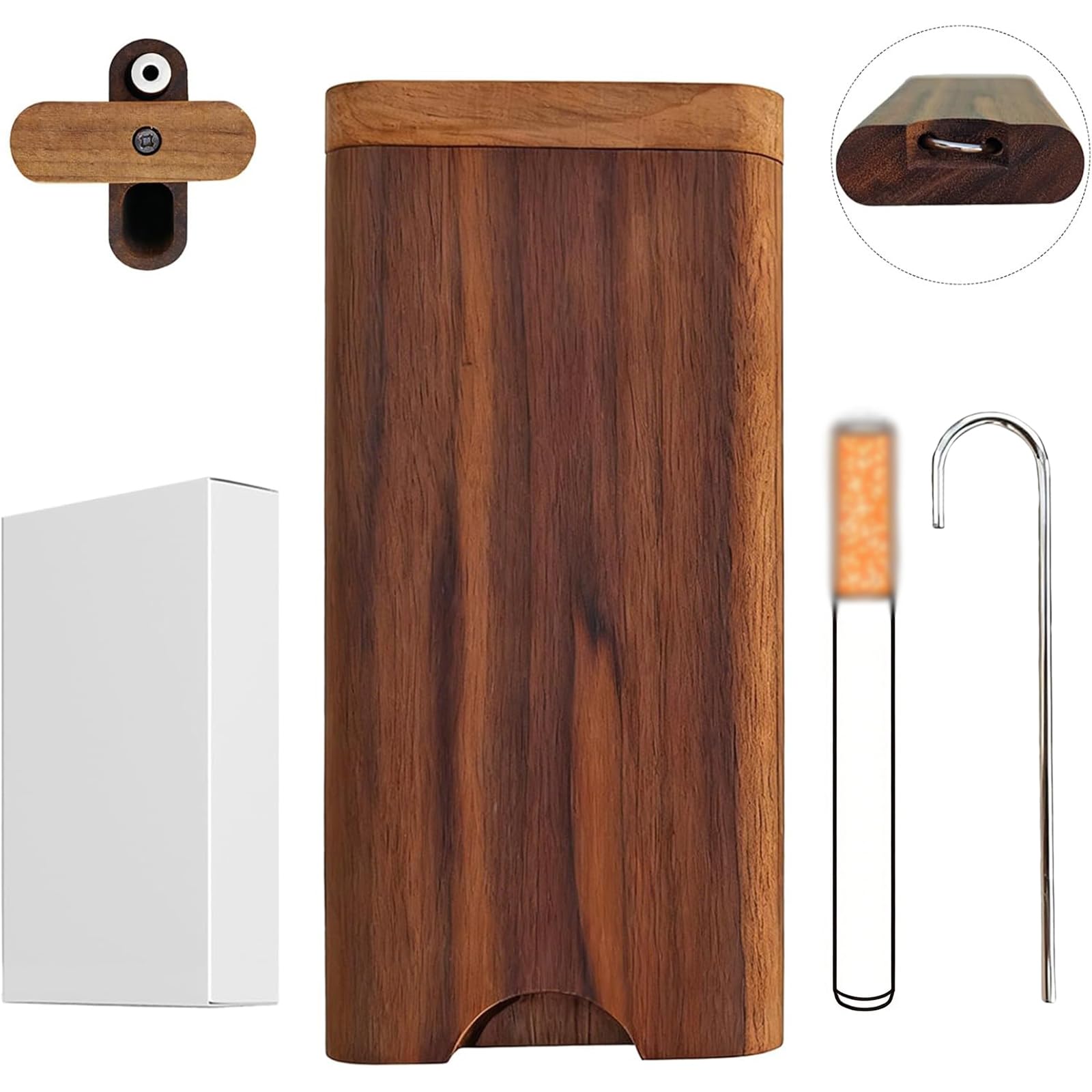 MXZFFF One Hitter Box,Handmade Wooden Storage Box,Portable Storage Box,Natural Decorative Box with Lid, For DIY Handmade Art Decorations,Souvenir,Gift (Walnut)