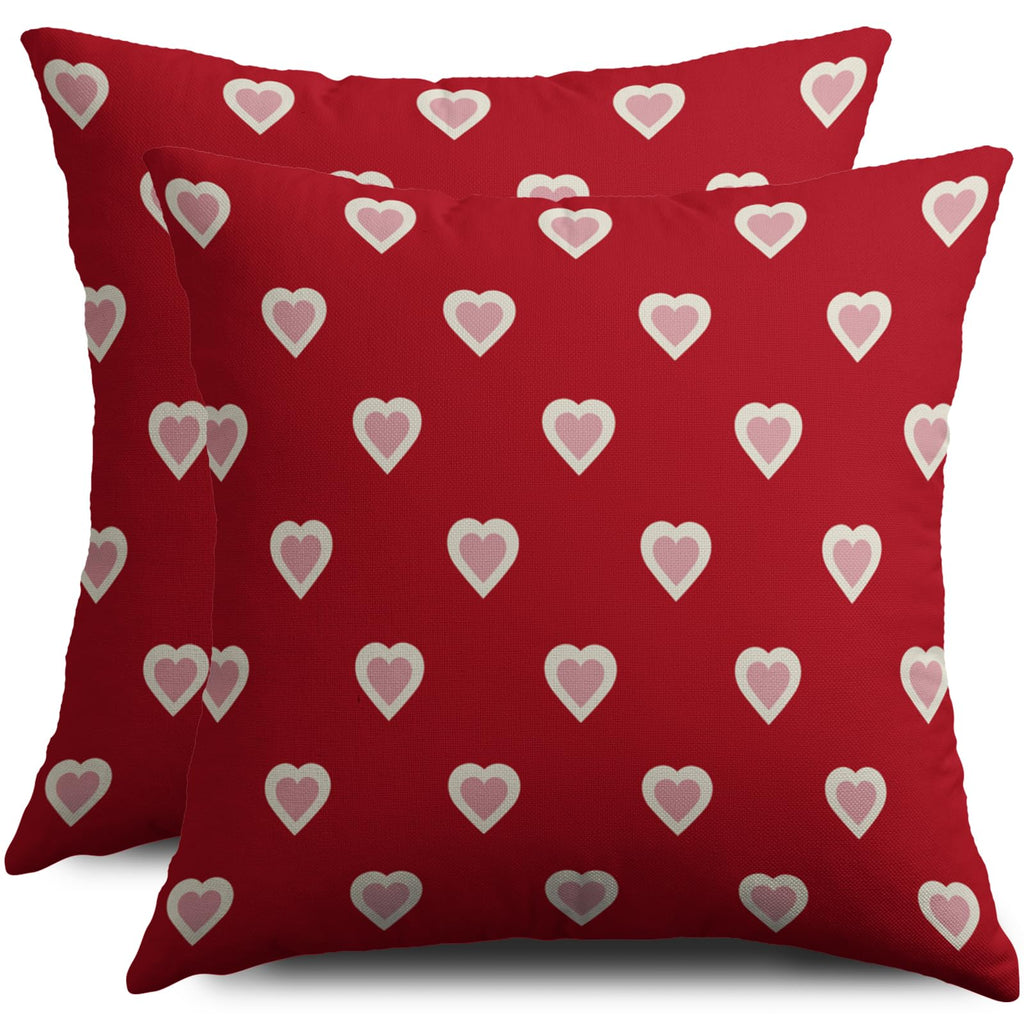 Valentines Day Pillow Covers 18X18 Set of 2, Red Pink Valentine's Print Decorative Throw Pillow Covers Outdoor Farmhouse Holiday Anniversary Wedding Decorations Cushion Case Couch Sofa Bed Decor