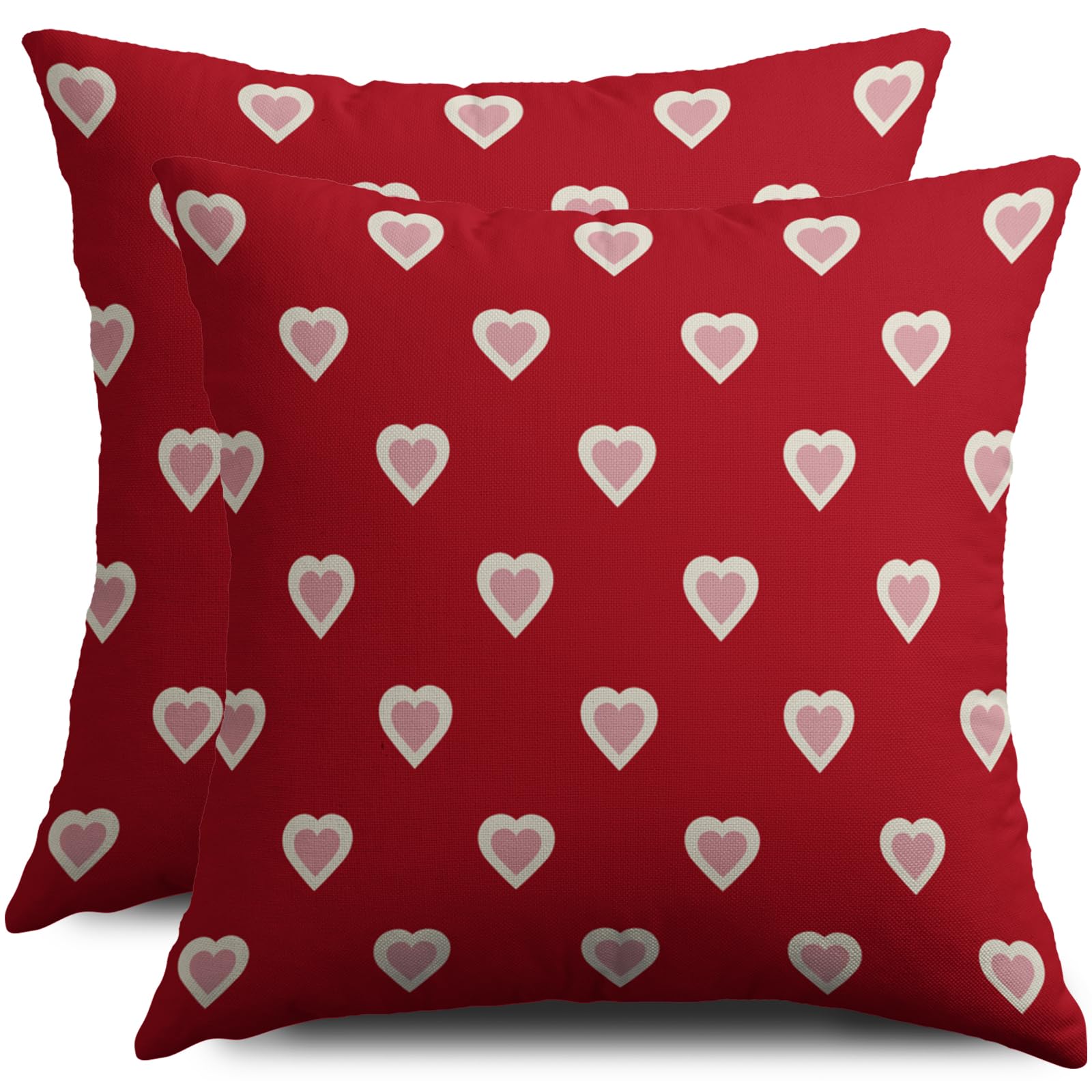 Valentines Day Pillow Covers 18X18 Set of 2, Red Pink Valentine's Print Decorative Throw Pillow Covers Outdoor Farmhouse Holiday Anniversary Wedding Decorations Cushion Case Couch Sofa Bed Decor