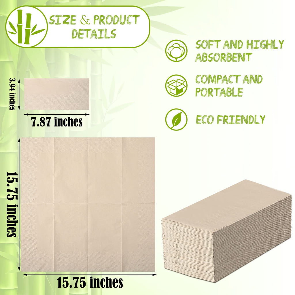 WILLBOND 800 Count Disposable Paper Napkins Bulk Bamboo Paper Towels Disposable Hand Towels for Bathroom Eco Unbleached Brown Dinner Napkins