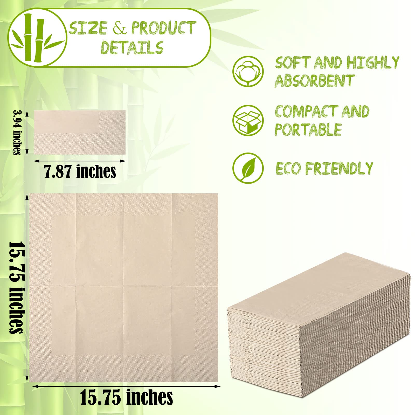WILLBOND 800 Count Disposable Paper Napkins Bulk Bamboo Paper Towels Disposable Hand Towels for Bathroom Eco Unbleached Brown Dinner Napkins