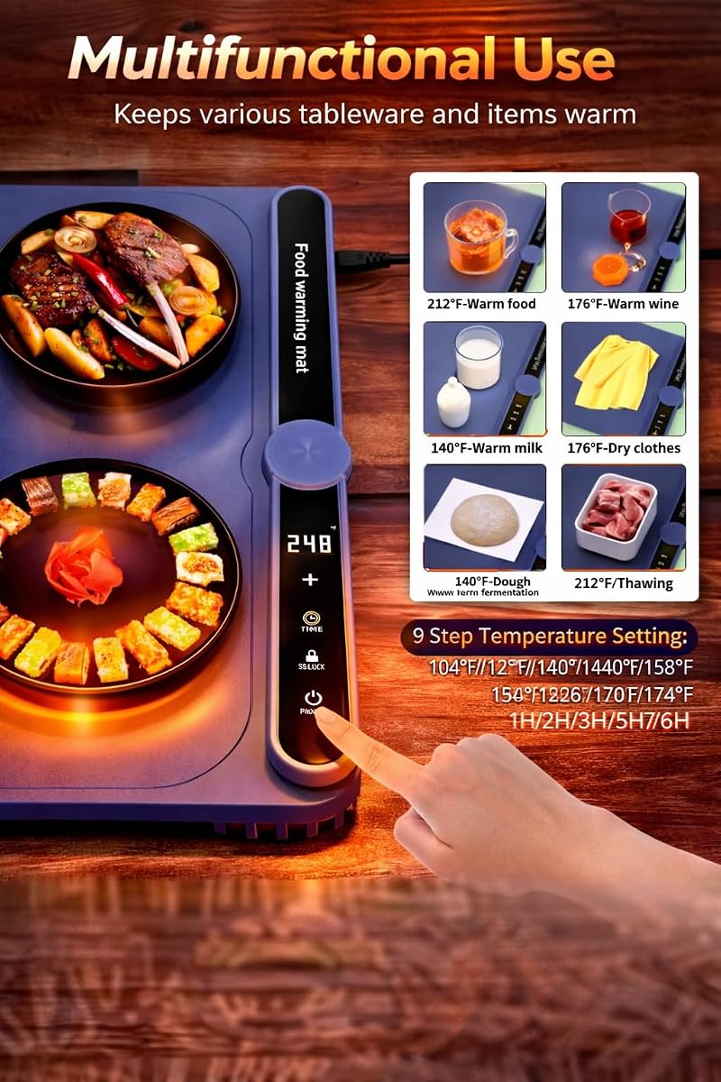 XXXL Electric Warming Mat 40 x 15 in - Large Silicone Food Warmer for Buffet & Parties