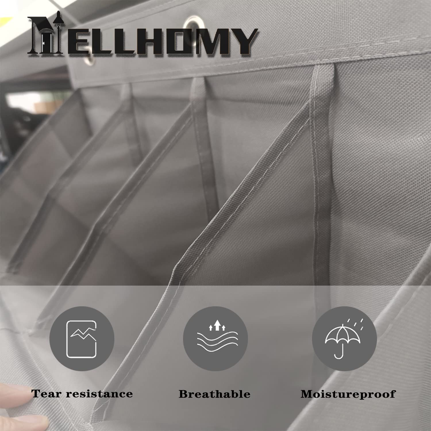 NELLHOMY Over the Door Shoe Organizer, Grey 12 Pockets Hanging Shoe Storage Rack with Large Deep Pockets, Oxford 600D Fabric Shoe Storage Rack with 6 hook for Shoes, Home Accessories etc