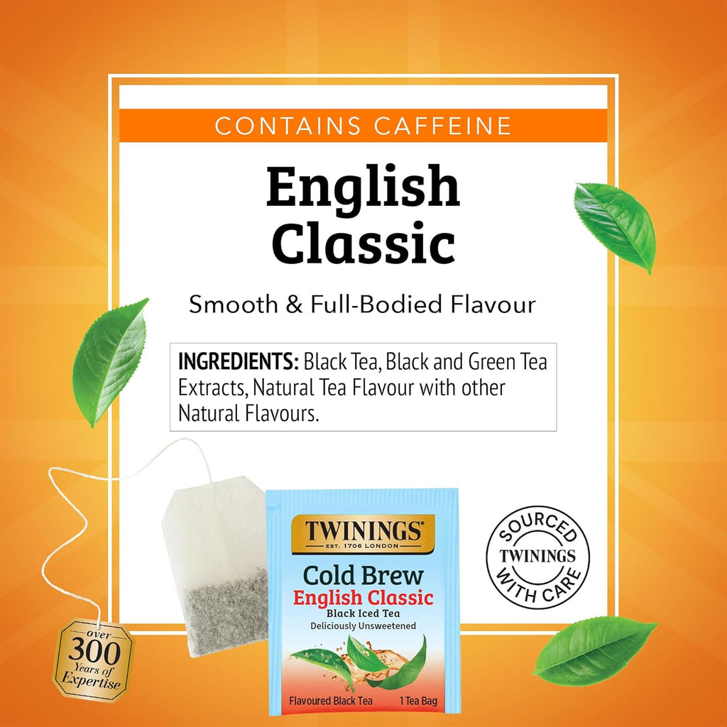 Twinings Cold Brew Iced Tea Bags - Unsweetened Black Tea, Caffeinated, 20 Count (Pack of 6)