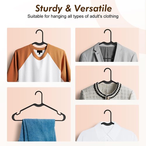 HOUSE DAY Black Plastic Hangers 50 Pack - Made in USA - Lightweight & Slim Space Saving Clothes Hanger with Shoulder Grooves for Dresses, Lingerie, Shirts, Pants, Durable Closet Organizers and Storage