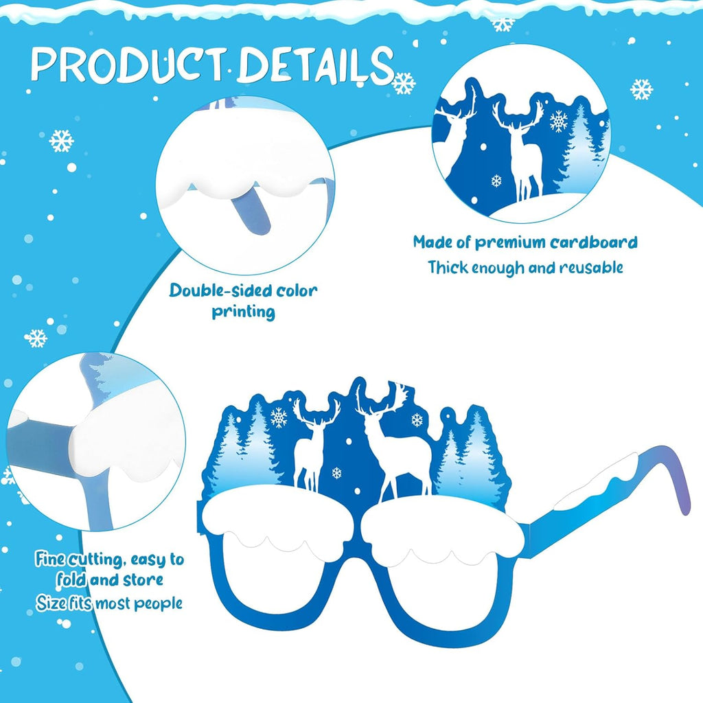 Skiennix Snowflake Paper Eyeglasses - 36 Pcs Winter Wonderland Party Decorations | Perfect for Christmas & Baby Showers