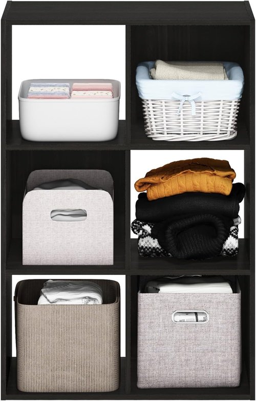 Furinno PELLI Closet Organizer - 6-Cube Storage Solution for Wardrobe & Bedroom - Espresso Finish