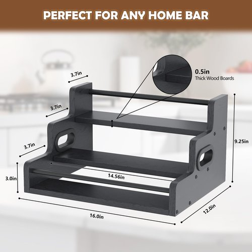 Liquor Bottle Display Shelf, LED Wine Bottle Display Rack with Remote Control, 3-Tier Bar Shelf Stand, Whiskey Spirits Wine Holder for Tavern, Liquor Cabinet, Coffee Syrup Rack for Home(Black)