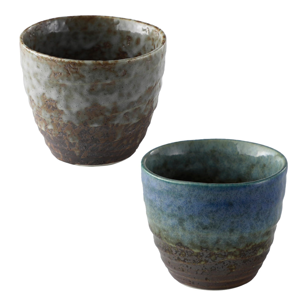 Asayu Japan Handpainted Glazed Ceramic Tea Cups Set of 2 6.7oz (200ml), Made in Japan MIno Ware Pottery Glass for Hot and Cold Drinks - 2PCS Mino Glaze Tea Cup Set