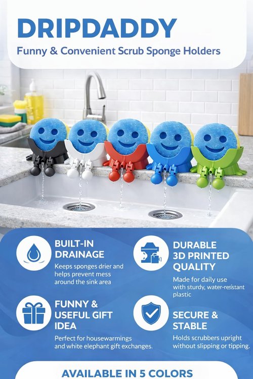 Drip Daddy Peeing Sink Caddy Rack with Drainage – Funny Scrub Sponge Holder & Soap Organizer, Compact Kitchen Countertop Storage Stand Accessory (Black)