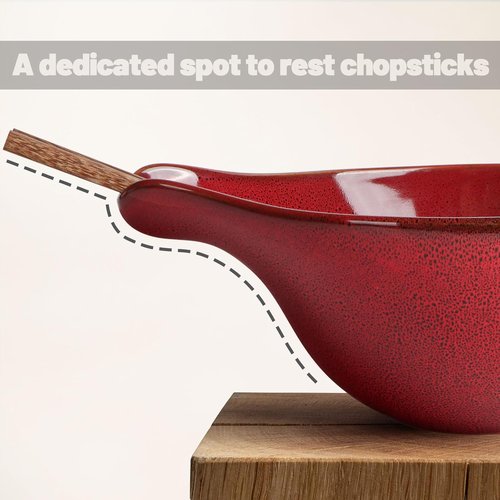 Artena Ramen Bowl Set - 42oz Ceramic Noodle Bowl with Chopsticks | Large Deep Soup & Salad Bowl in Red
