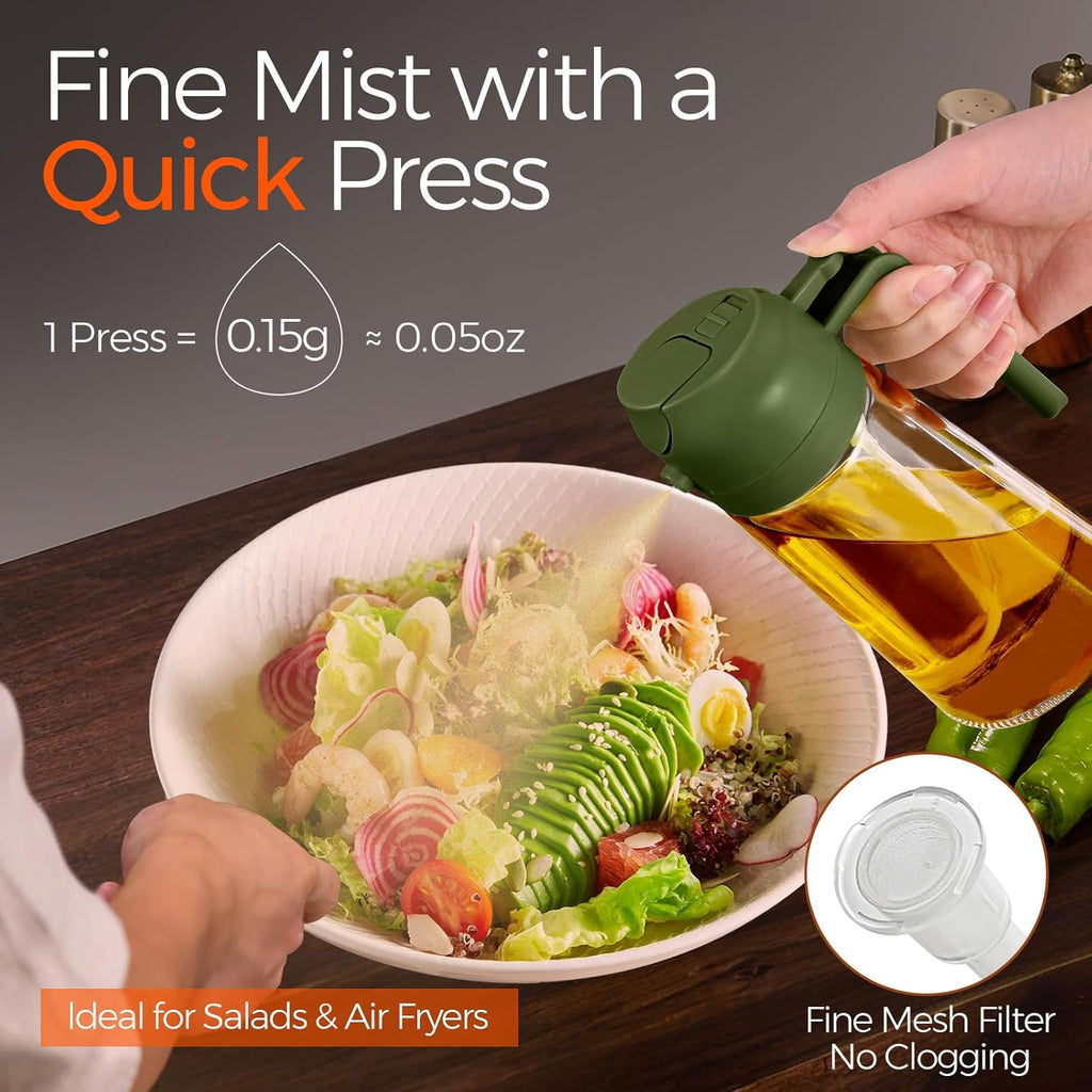 YARRAMATE Glass Olive Oil Sprayer - 16oz Premium Food Grade Dispenser for Cooking & BBQ | Olive Green