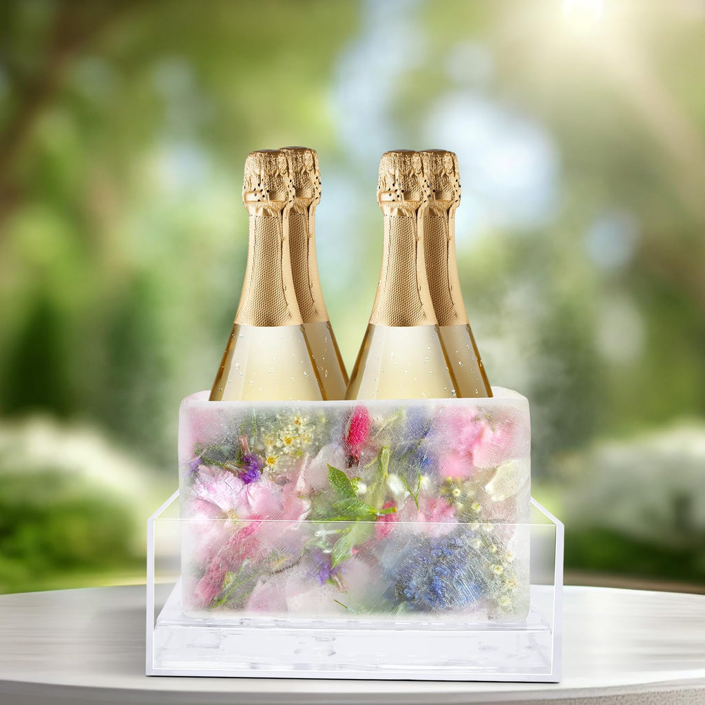 Didaey 4 Pcs Ice Mold Wine Chiller Ice Bottle Chiller Ice Container Mold Ice Silicone Mold Champagne Bucket with Draining Rack for Decorations Centerpiece
