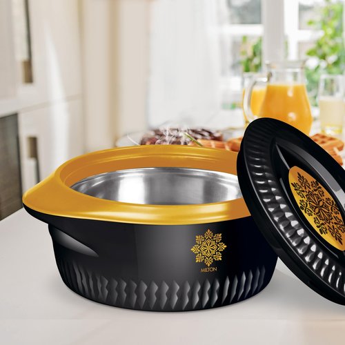 MILTON Royal Regular Casserole 5000/7500/10000, Set of 3, (4.5 Ltrs, 7.5 Ltrs, 10 Ltrs), Black Gold | BPA Free | Food Grade | PU Insulated | Hot & Cold