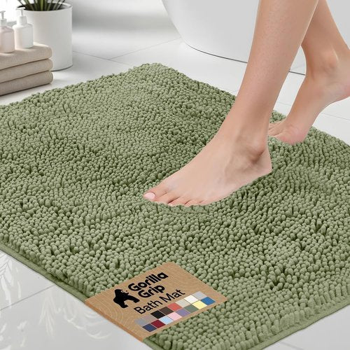 GORILLA GRIP Bath Rug Mat - Thick Soft Absorbent Chenille | Quick Dry Microfiber, 24x17 Sage Green