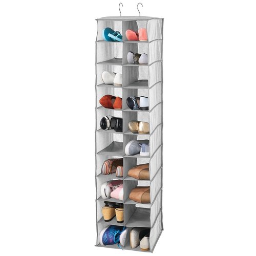 mDesign Soft Fabric Closet Organizer - Holds Shoes, Handbags, Clutches, Accessories - Large, 20 Shelf Over Rod Hanging Storage Unit - Gray