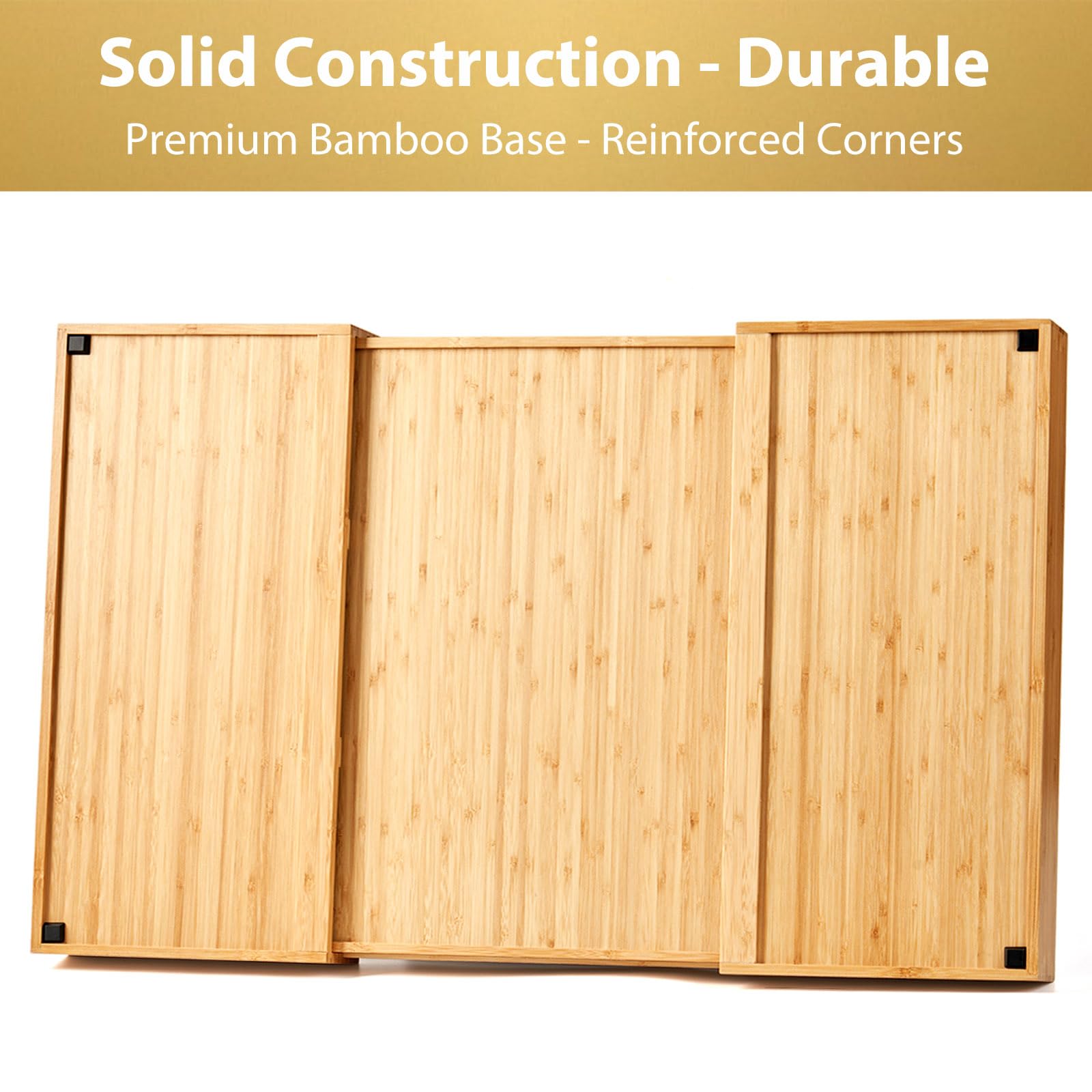 Umilife Extra Large Expandable Kitchen Drawer Organizer for Utensil and Junk, 19" Deep for Big Drawer, 17" to 28" Adjustable Bamboo Wood Drawer Divider, Cutlery Tray, Flatware Holder
