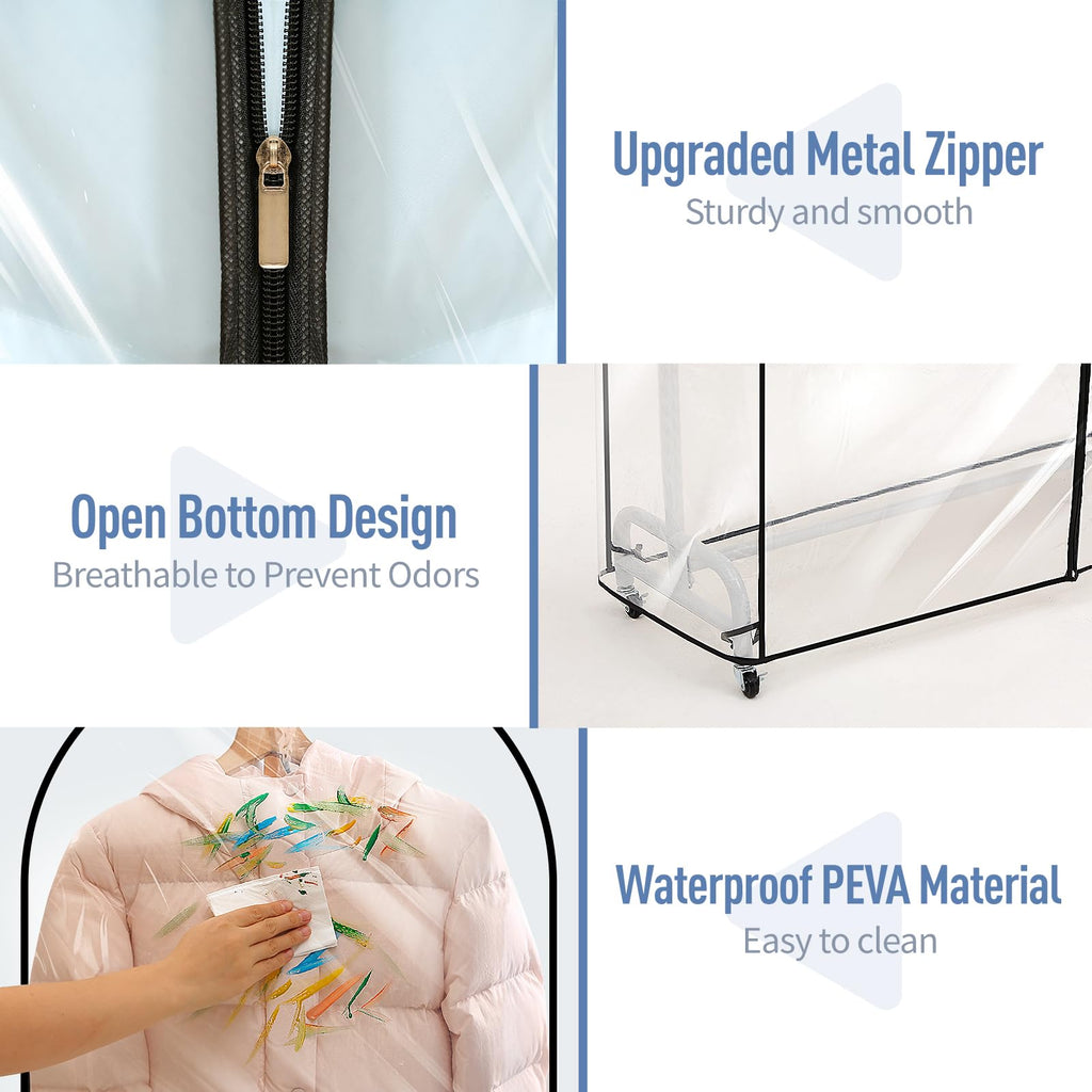 Moucas Clear Garment Rack Cover 71" L x 20" W x 60" H, Clothes Rack Cover with Reinforced Double Zippers, Waterproof PEVA Dustproof Protection – Cover Only, Rack Not Included