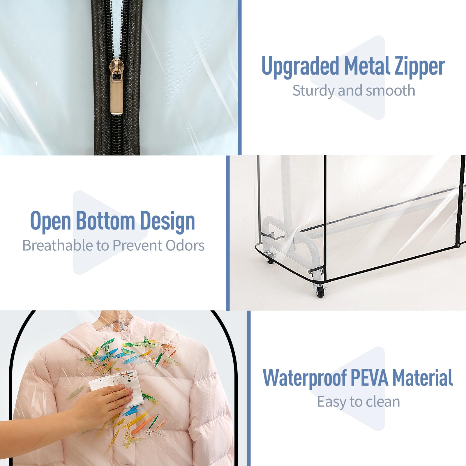 Moucas Clear Garment Rack Cover 71" L x 20" W x 60" H, Clothes Rack Cover with Reinforced Double Zippers, Waterproof PEVA Dustproof Protection – Cover Only, Rack Not Included